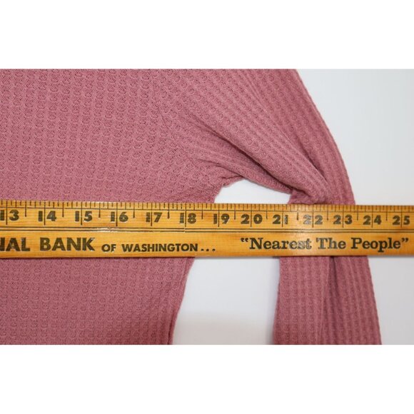 Vintage Y2K Reborn J Womens Pink Waffle Knit Long-Sleeve Top With Scalloped Trim - Picture 7 of 8